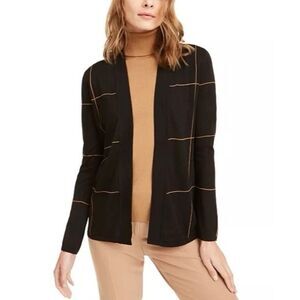 Anne Klein- Open-Front Windowpane Print Cardigan